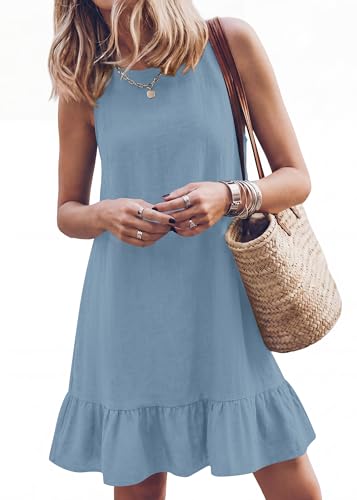 Image of KIRUNDO Women's Casual Summer Dresses with Ruffle Hem | Shift Mini Length, Crewneck Sleeveless Flowy, Beach Vacation Sundress, Maternity Dress, 2026 Cute Spring Fashion Clothing