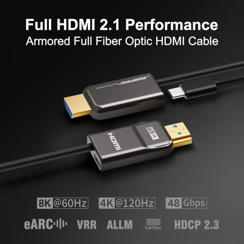 Image of RUIPRO 8K Full Fiber Optic Armored HDMI 2.1 Cable 48Gbps, 8K60 /4K120, 33FT