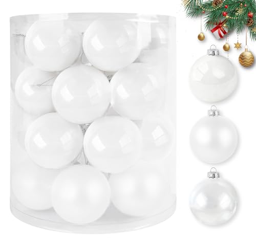 Homucasa 24-teilig Weihnachtskugeln Weiß Glas 6 cm, Elegante...