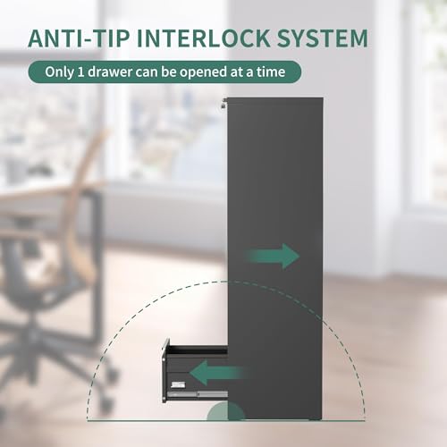 Image of 5 Drawer File Cabinet with Lock,Metal File Cabinet for Home Office