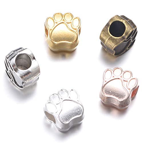 30Pcs Vintage Silver Dog Paw Footprint Beads Charm Big Hole Loose Spacer Bead For European Bracelet Jewelry Findings Gifts Handmade (Hole:4.5Mm)11X11X8Mm #TOP4