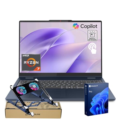 Image of Lenovo IdeaPad Slim 5 Business Laptop, 16 inch FHD+ Touch, Ryzen 7 350(5GHz max Frequency, >Ultra 7 155U), 16GB RAM, 1TB SSD, Backlit, Wi-Fi 7, W11P, Copilot AI-Ready, Bundle with PCO Laptop Cooler