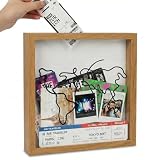 [WQY] チケットボックス 思い出箱 チケット 収納 木製 2WAY 立体 フレーム (壁掛け/卓上) チケット入れ 記念品 飾り (ナチュラル, L 29*29cm)