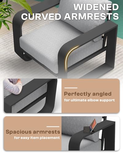 Image of Aluminum Outdoor Sofa Bistro Set, Oversized Patio Conversation Sets Widened Armrest & Ultra-Thick Cushions, Deep Seating Patio Furniture Set for Backyard, Porch, Gray