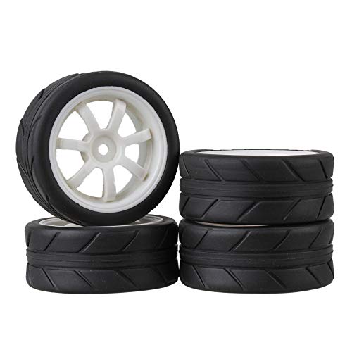Mxfans 4Pcs RC 1:10 7-Spoke Plastic Wheel Rims & Rubber Tires for On Road Car