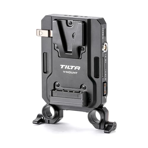 Image of Tilta Mini PD V Mount Battery Plate – Black | Include P-Tap, USB-C and 2-Pin Lemo Connections | Security Straps | Compatible with Dual 15mm LWS Rods | Features 1/4”-20 and M4 Threads