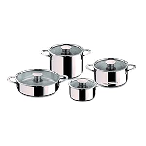 MEPRA Gourmet Kitchen Cookware Set – 8 Pcs. Stainless Steel Spaghetti Pot for Induction, Halogen, Electric Hobs, Silver (30150008)