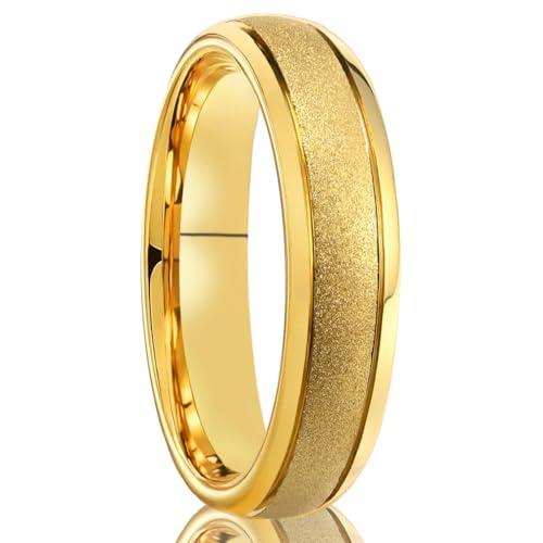 Concept Knight Golden Tungsten Carbide Ring for Men Women 8mm/6mm Sandblasted Inlaid Groove Men's Engagement Wedding Bands Fashionable and Luxurious (6mm gold, 9)