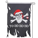Breling Yo Ho Ho Christmas Pirate Santa Flag 2.3 x 3.3 Ft Polyester Pirate Flag with Brass Grommets Merry Christmas Banner Ragged Banner for Garden Yard Indoor Outdoor Party Decoration