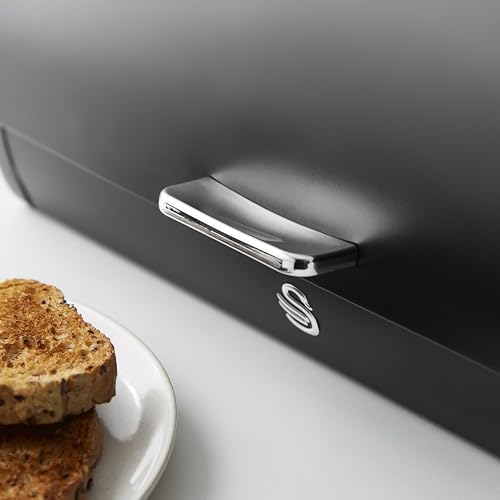 SWAN Serenity Bread Bin with Ventilation, Smooth Matte Finish & Roll Top Lid, 14 Litre Capacity plus Set of 3 Kitchen Storage Canisters for Tea, Coffee, Sugar, 1.3L, Black - Image 3