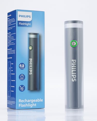PHILIPS Portable Torch Light with Camping Light, 400LM LED Flashlight Rechargeable, 4 Lighting Mode,...