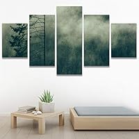 SIGNWIN 5 Panel Canvas Wall Art Foggy Mountains for Home Decorations Ready to Hang - 60
