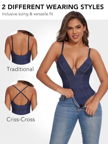 Image of SHAPERIN Bodysuit for Women Shapewear Tummy Control Deep V Neck Plunge Sleeveless Backless Thong Body Suit Tank Top