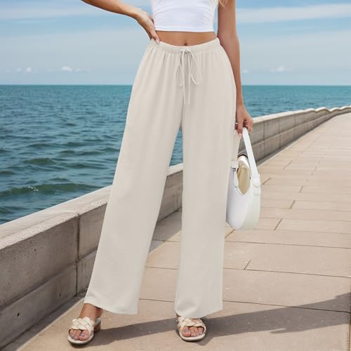 Women's Pants Flowy Wide Leg Lounge Pants Beach Loose Fit Casual Comfy Trousers with Pockets2