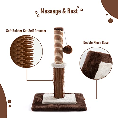 Jaoul 21" Cat Scratching Post, Kitten Scratching Posts For Indoor Cats With Cat Self Groomer, Sturdy Double Base Plate (Square, Brown) #TOP3
