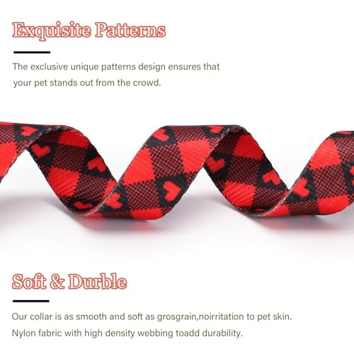 Image of Love Pattern Dog Collar with Buckle Adjustable Safety Nylon Collars for Small Medium Large Dogs, Cute Stylish Girl Boy Christmas Dog Collar （Red Heart,S