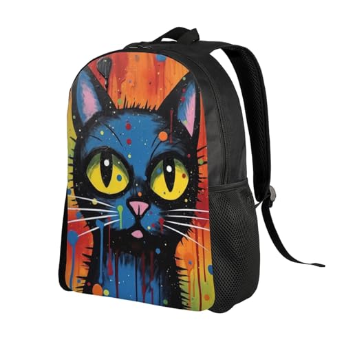 Beautiful Backpack Black Cat Colorful Art 16 Inch Large Durable Book Bag Double Zipper Backpack Unisex2