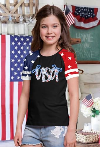 Image of Ithalt Boys Girls USA Shirts Kids 4th of July Shirts American Flag Tshirt Patriotic Top Independence Day Outfit 5-13y