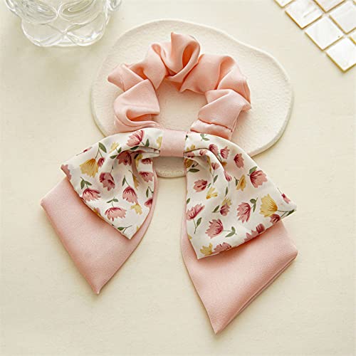 5Pcs Short Hair Scarf With Ribbon Hair Bow Scrunchies Elegant Bow Hair Ties Floral Hair Scrunchies Chiffon Bowknot Hair Scrunchies For Women #TOP4