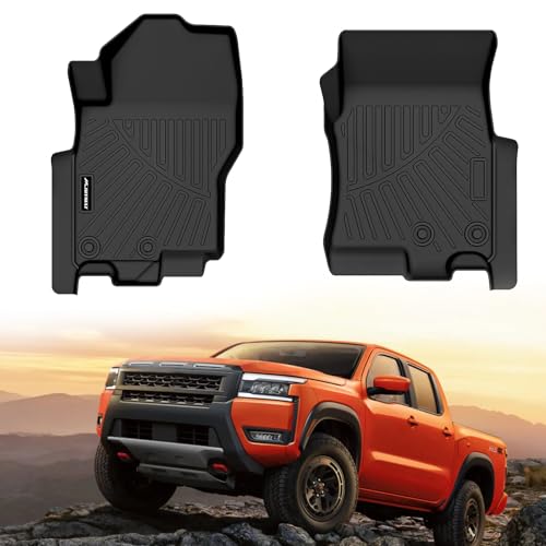 MJBYMAT Floor Mats | Fits 2022-2025 2026 Nissan Frontier Only Fit Crew & King Cab | TPE All Weather Protection Floor Liners | Front Row Mat Accessories 2-pc Black