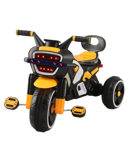 Image of SRECAP Kids Pedal Tricycle with Push Handle | Toddler Trike with Headlight, Music, EVA Wheels & Curved Seat with Backrest | 15 Months-3 Years (Yellow)