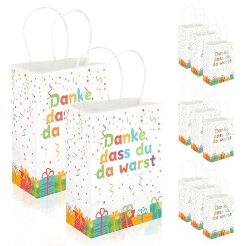 Geschenktüten Kindergeburtstag 12 Stück Geburtstagstüten Kinder mit Henkel Geschenktüte Geburtstag Kleine Mitgebsel Tüten für Kindergeburtstag Hochzeit Party (15 x 8 x 21 cm)
