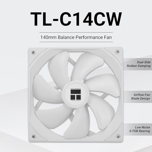 Image of Thermalright TL-C14CW CPU Fan 140mm Case Cooler, 4Pin PWM Silent Computer Fan with S-FDB Bearing Included, up to 1500RPM Cooling PC Cooling (White)