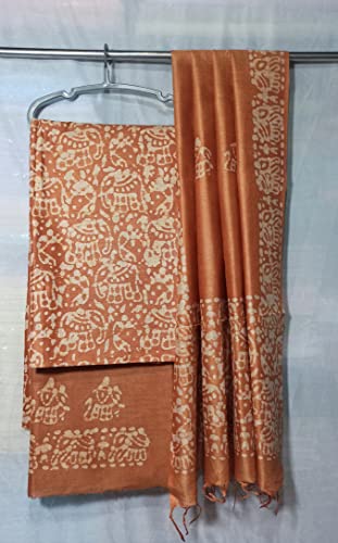 Image of STB-SILK TEXTILES BHAGALPUR Women's Cotton Silk Handcrafted Batik Print Unstitched Salwar Suit Dress Material With Duputta (Maroon)