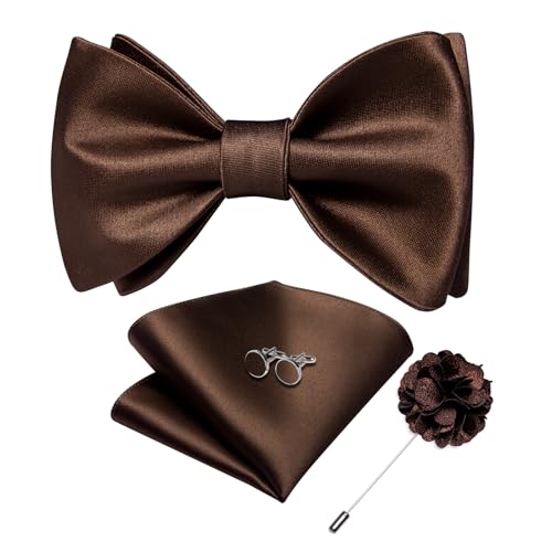 Image of DiBanGu Satin Bow tie Self-Tied Bowtie Set for Men Wedding Prom | Solid Color,Skin-Friendly,Versatile Accessory,Lapel Pin,Pocket Square,Cufflinks,School Dance,Banquet,Dinner,Celebration
