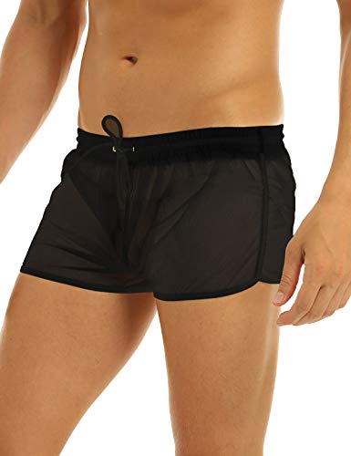 Men's Drawstring See-Through Swim Trunks Boxer Beach Shorts Swimsuits Quick Dry Loose Underwear3