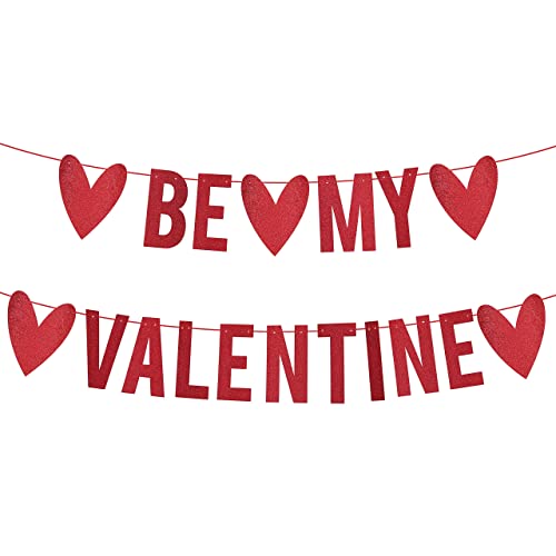 Image of Festiko Red Glitter Valentine's Day Banner, Durable Paper, Rectangular, Happy Valentine's Day Decor