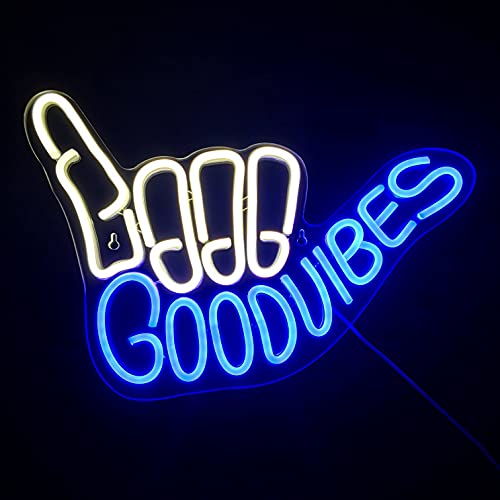 Good Vibes Neon Sign Light for Wall DÃ©cor Good Vibes Only Hand Neon Signs Bedroom Game Room Light Up LED Wall Sign Cool Things for Teen Room Sign Gamer Gift Party Holiday (2 - Good Vibes - Blue)