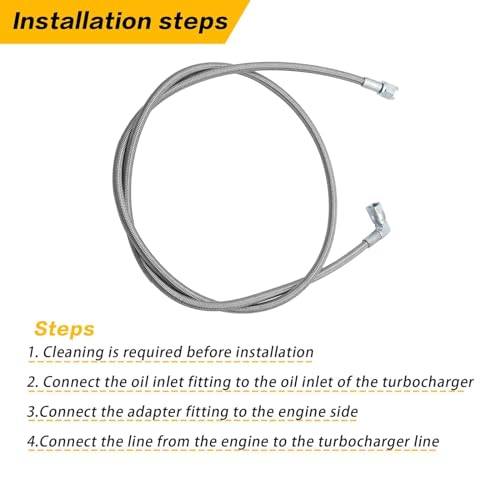 Image of SecosAutoparts Turbo Oil Feed Line 48 inch Steel Braided 4AN 90 Degree Straight Hose End Pressure Stainless Remote 4 AN 551867