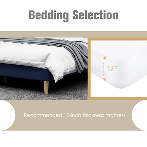 Image of AGARTT Upholstered Platform Bed Frame Queen Size, Blue Velvet