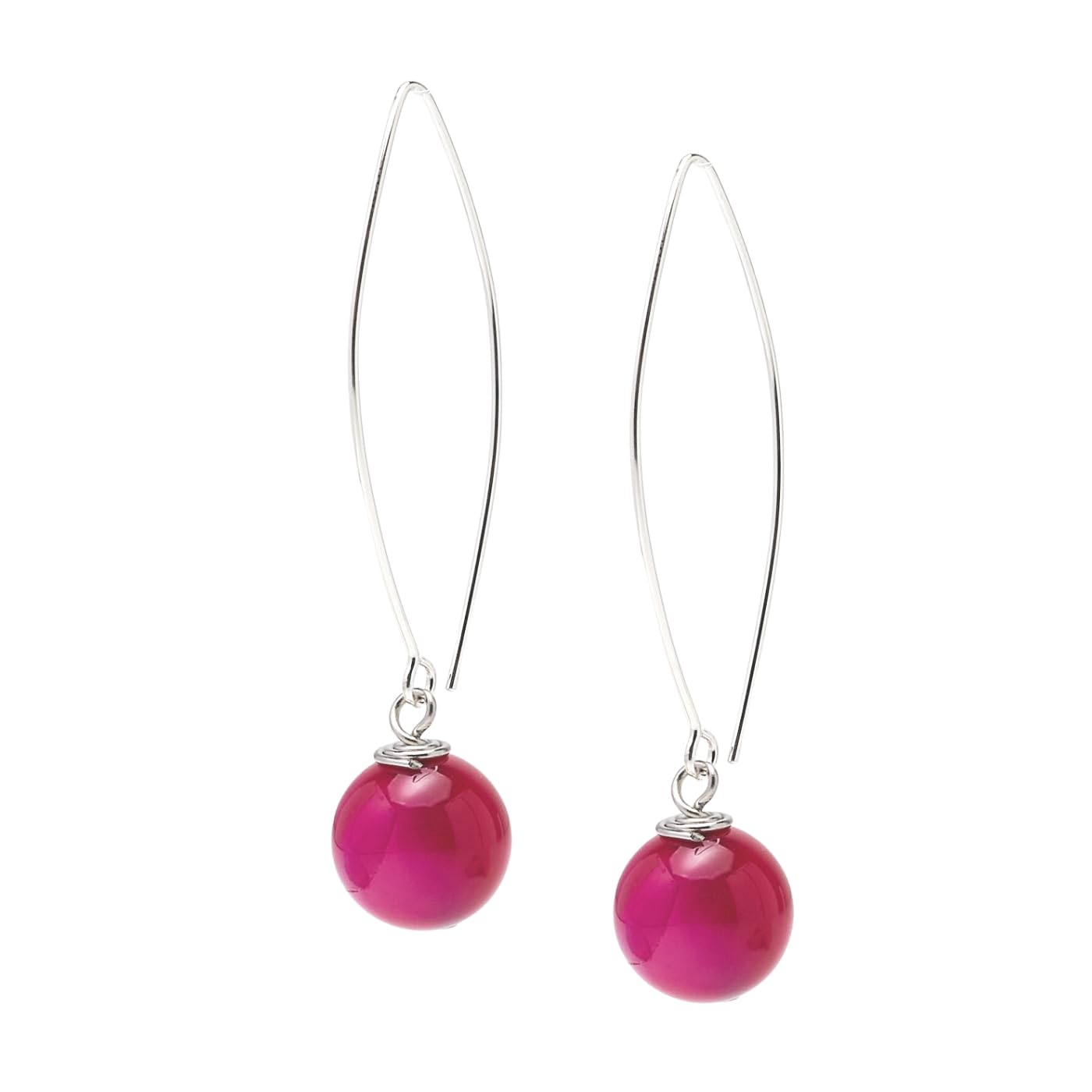 Handgefertigte Damen Ohrringe aus 925 Sterling Silber mit Natürlichen Edelsteinen - 12mm Kugel-Perlen Grün, Rot, Rosa, Lila, Weiß - Elegante Tropfen-Ohrringe (Rosa Rosenachat)