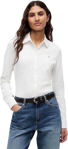 Tommy Hilfiger Chemise Femme 1985 Slim avec Col Pointu, Blanc (Ecru), L
