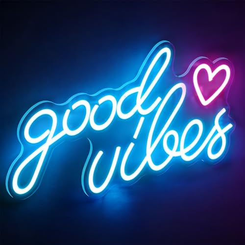 Blue Good Vibes Néon LED, Néon Mural Lettre USB, Lampe Neon Enseigne Lumineuse Good Vibes Words...