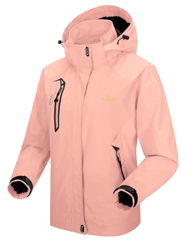 donhobo Damen Softshell Jacke Outdoor Funktionsjacke Freizeitjacke Leichte Wasserabweisend Winddichte Wandern Bergjacke Mantel mit Kapuze (Rosa, XL)