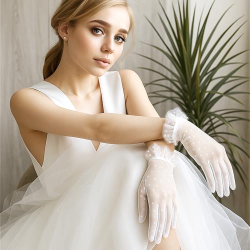 MoHern 6 Pairs Lace Gloves Women Tea Party, Gloves with Elegant Floral Design and Comfortable Fit for Ladies' Wedding Party4