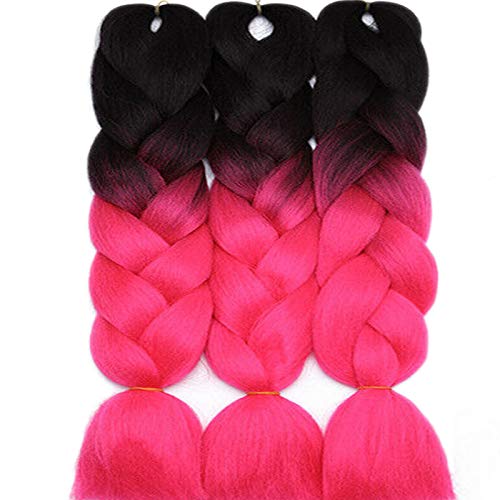 24'' Ombre Dip Afro Kanekalon Jumbo Braid Synthetic Hair Braiding Hair Extensions (01 Black to hot Pink)