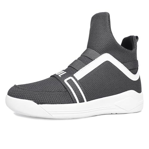 Soulsfeng White Grey High Top Sneakers for Men 10 Fashion Mesh Breathable Slip On Walking Shoes