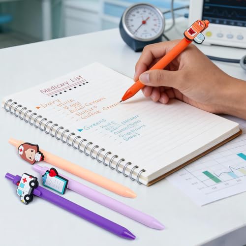 12 bolígrafos divertidos para enfermería tinta negra miniatura 4