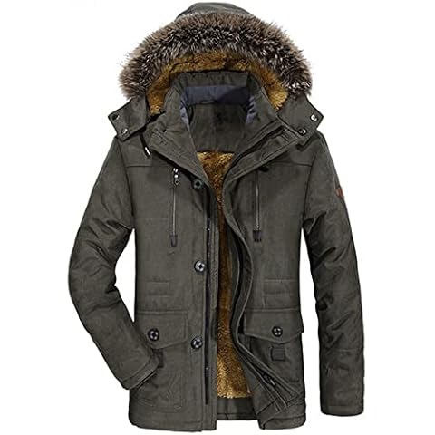 CFWL Autumn and winter long hooded plush cotton jacket military men's windbreaker thickened coat Parker outdoor full zip military green XL Cover