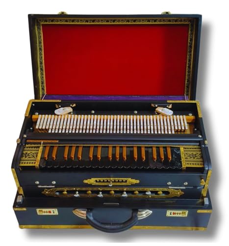 Image of Musical Works 3.4 Octave Harmonium with 9 Scale Changer | Teak Wood, Coupler & 3 Reed Set (Bass + Male + Female) | Matte Black Finish with Fiber Box - Ideal for Beginners & Performers