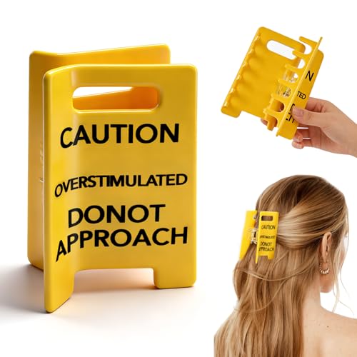 Caution Overstimulated Hair Clip Do Not Approach Warning Sign Hair Claw Clip for Thick Hair Funny Novelty Overstimulated Caution Sign Hair Accessory as Humorous Gag Gift for Women or Coworkers(1pcs)
