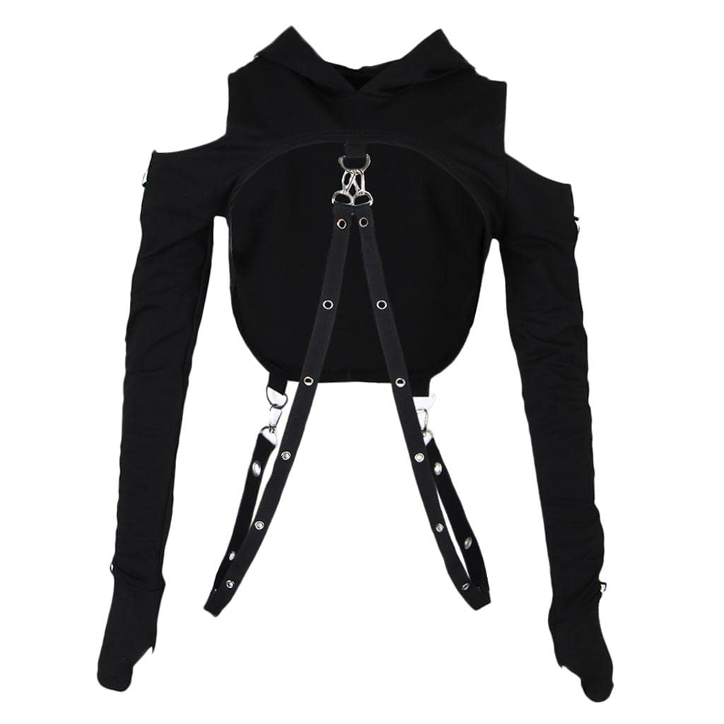 Gothic Womens Sexy Hoodies Bandage Metal Crop Tops Pullover Sweatshirts L-image-40