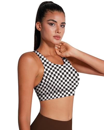 Image of QUEENIEKE BareFlow Women's Sports Bras with Phone Pocket Medium Impact Padded Racerback Workout Gym Crop Top Running Yoga Bra