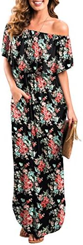 Womens Off The Shoulder Ruffle Party Dresses Side Split Beach Maxi Dress