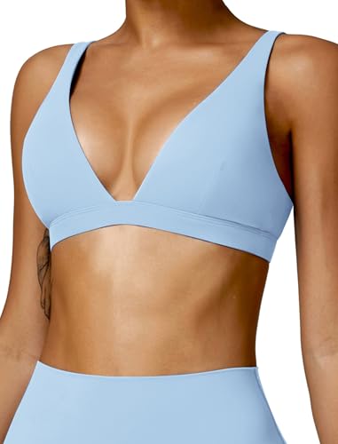 Image of ABOCIW Womens Deep V Neck Sports Bra Padded Low Impact Fitness Yoga Bra U Back Wireless Gym Workout Bra Crop Top