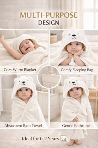 Image of First Kick Ultra Soft Hooded Baby Bath Towel, Premium Absorbent Quick Dry Newborn Towel, Gentle on Skin, Infant Bath Towel for 0-2 Years, Baby Boys & Girls, Large Size